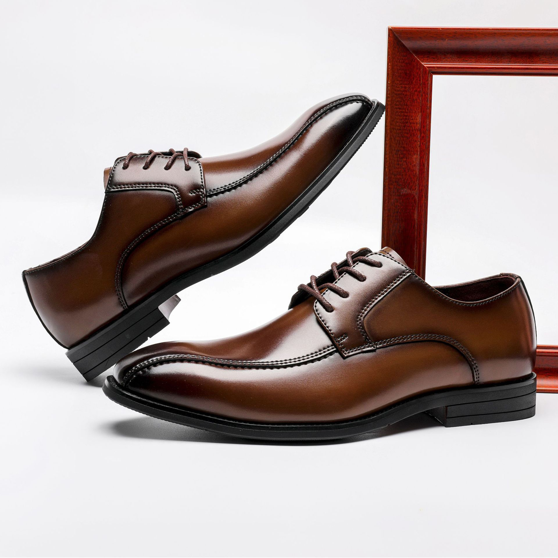 

2021men dress shoes derbies style sewing lines two patchwork genuine leather low heel rubber spring fall gentry classic fashion, Black