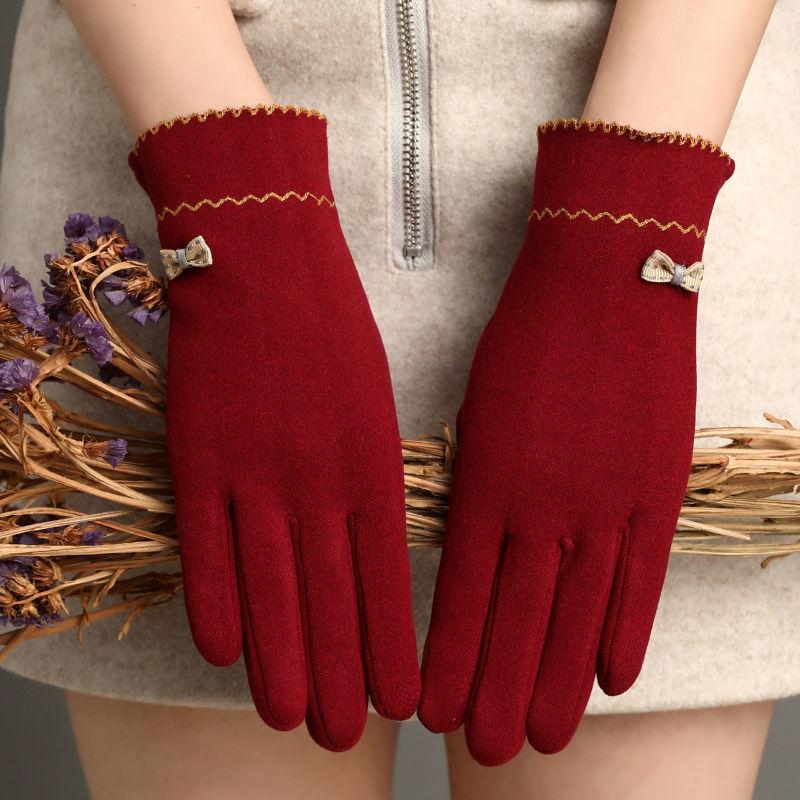 

Five Fingers Gloves Korean Solid Color Bow Full Finger Cycling Warm Mitten Women Winter Inside Plush Outdoor Sports Touch Screen Driving R86