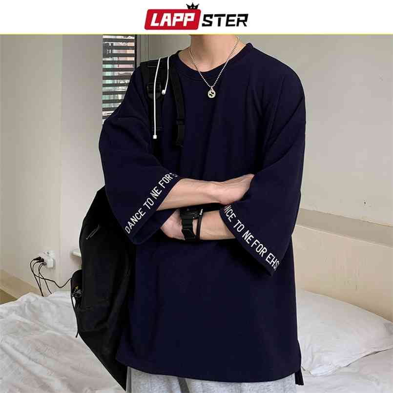 

LAPPSTER Harajuku 6 Colors Oversized Tshirts Men Summer Black Three Quarter Korean Fashions T Shirt Designer Casual Tees 210707, White