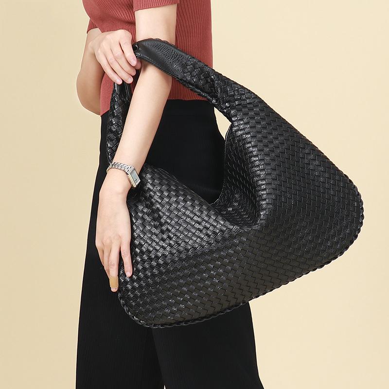 

Totes SnaiLady Vagan PU Leather Hobo Bag Handmade Soft Weave Casual Female Handbag Big Capacity Women Shoulder Underarm Tote, Black
