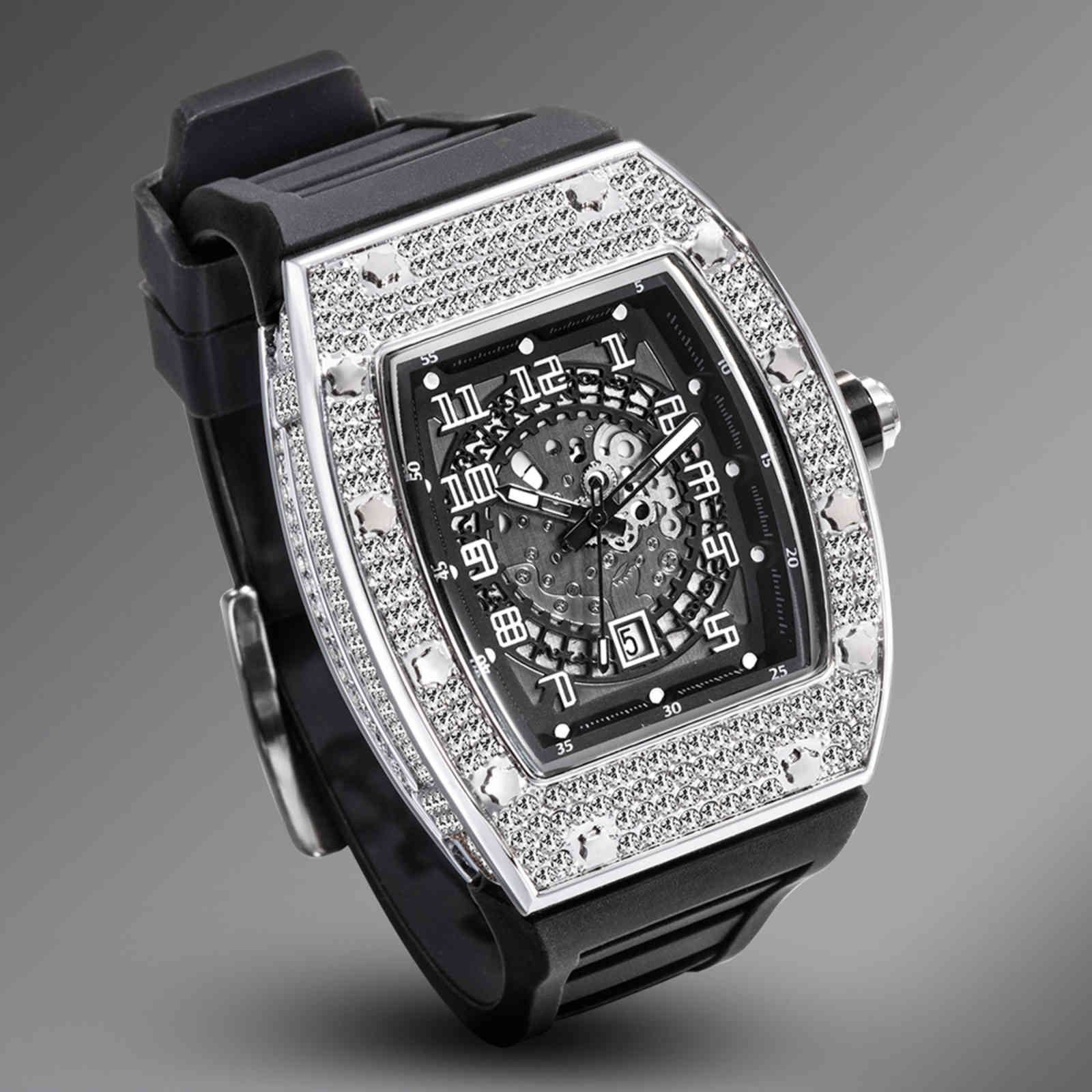 

Designer Men Ice Out Bling Diamond Hip Hop Mens es Waterproof Quartz Watch Droshipping New Reloj Hombre Marca de Lujo, Black