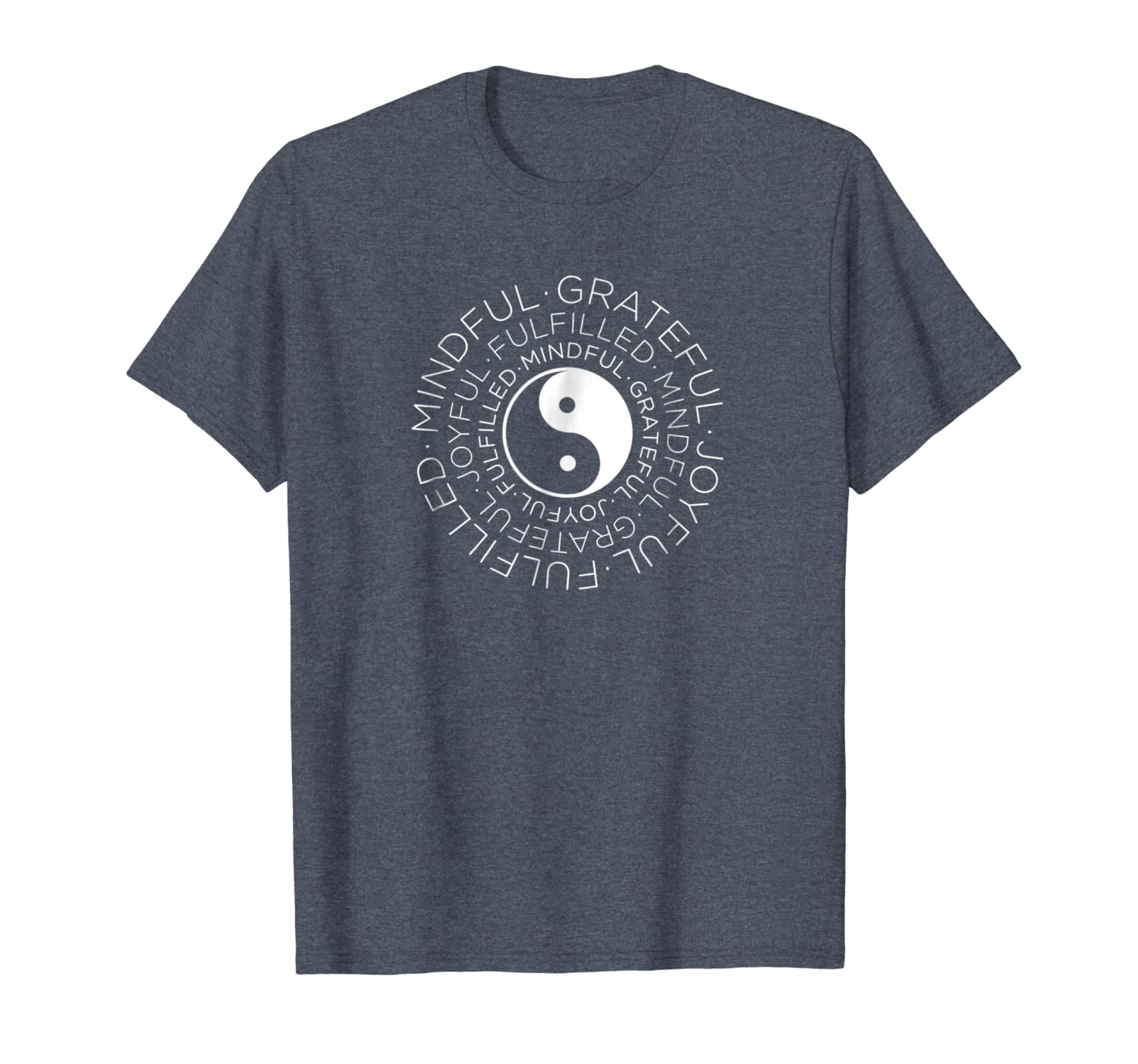 

mindful grateful joyful fulfilled circular yin yang t-shirt, White;black