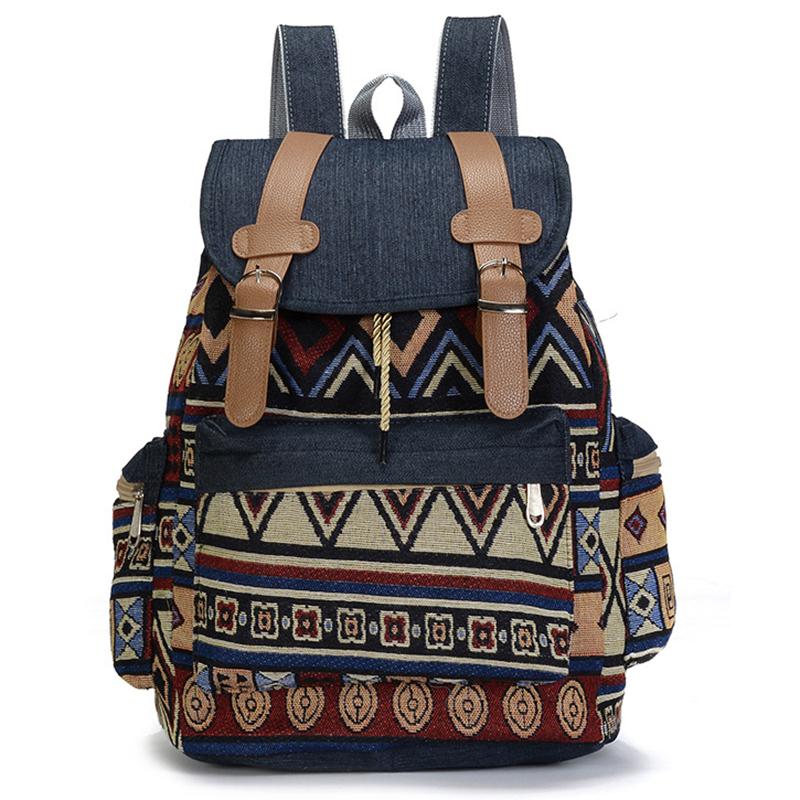 

Outdoor Bags National Backpack Women Back Pack Denim Hit Color School For Teenage Girls Mochilas Feminina Drawstring Student Bag Rugzak, Style 1