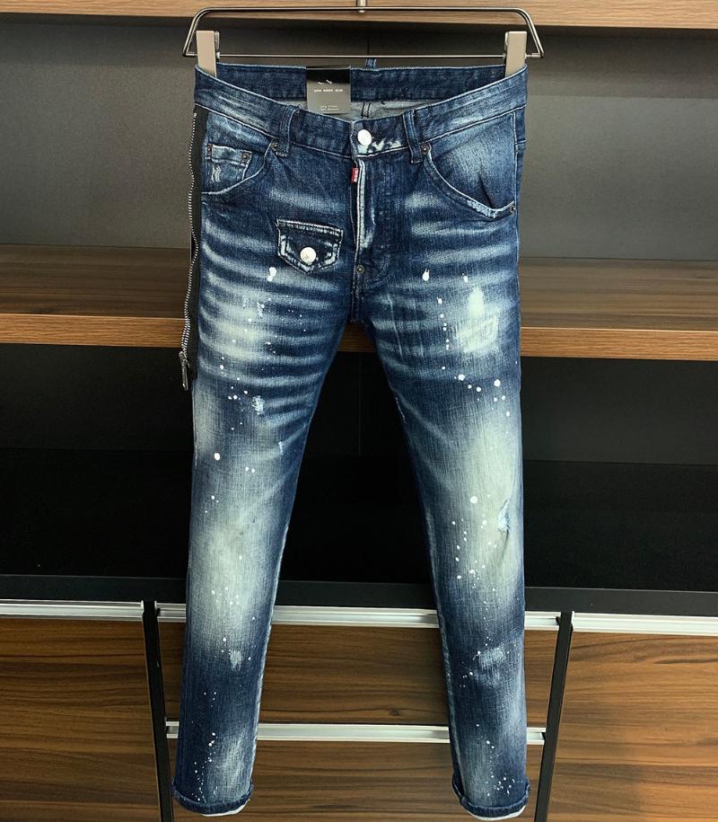 

Men's Jeans 2021 Brand Biker Italy Mens Pants Men Slim Stretch Denim Trousers Blue Hole Pencil For 9718