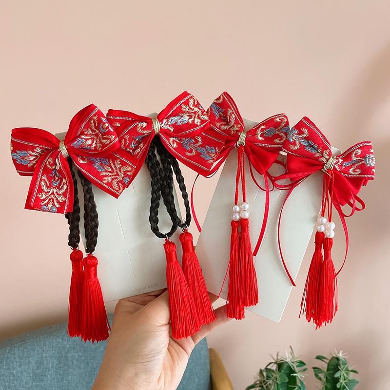 

Hair Accessories Children Year Red Bow Tassel Hairpins Hairclip Girl Clip Pin Barrettes Hairgrip Hanfu Headwear, 05-1pcs
