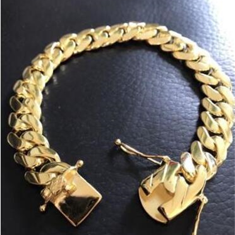 

Mens Cuban Miami Link Bracelet 14k Gold Filled Over Solid 10mm Wide, Black