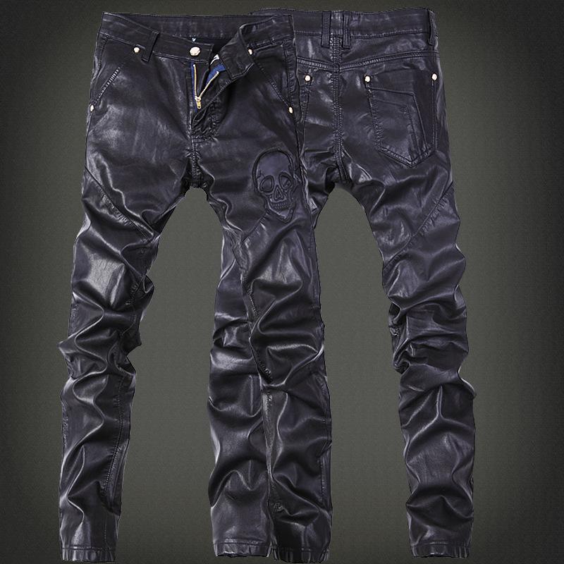 

Autumn And Winter Black Leather Pants Show Men's Fashion Locomotive Jeans, 10-1