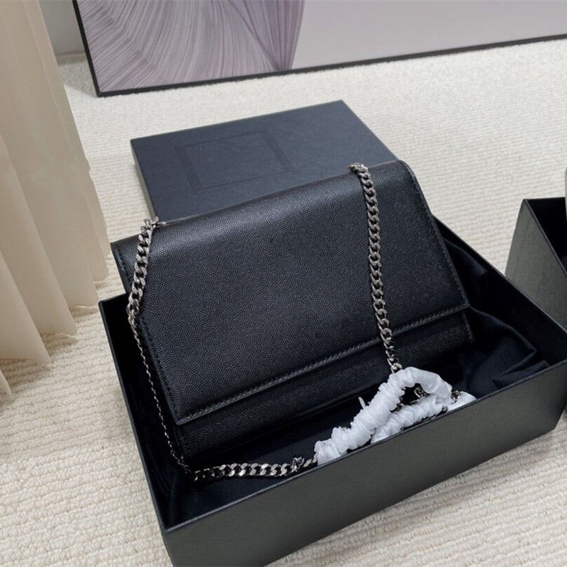 

Classic Handbags Designers Women Letter Caviar Cowhide Shoulder Bags Chain Corssbody Bag With Box, Black + silver chian