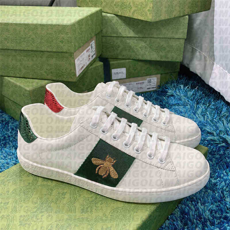 

Top Quality Casual Shoes Men Women Cow Leather Snake Ace Bee Embroidery Red Green Designer Dress Sneaker Original Box 35-46, As picture14