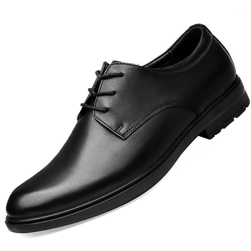 

Dress Shoes Men Genuine Leather Classic Formal Round Toe Derby Wedding Groom Suit Business Office Social Shoe, Black