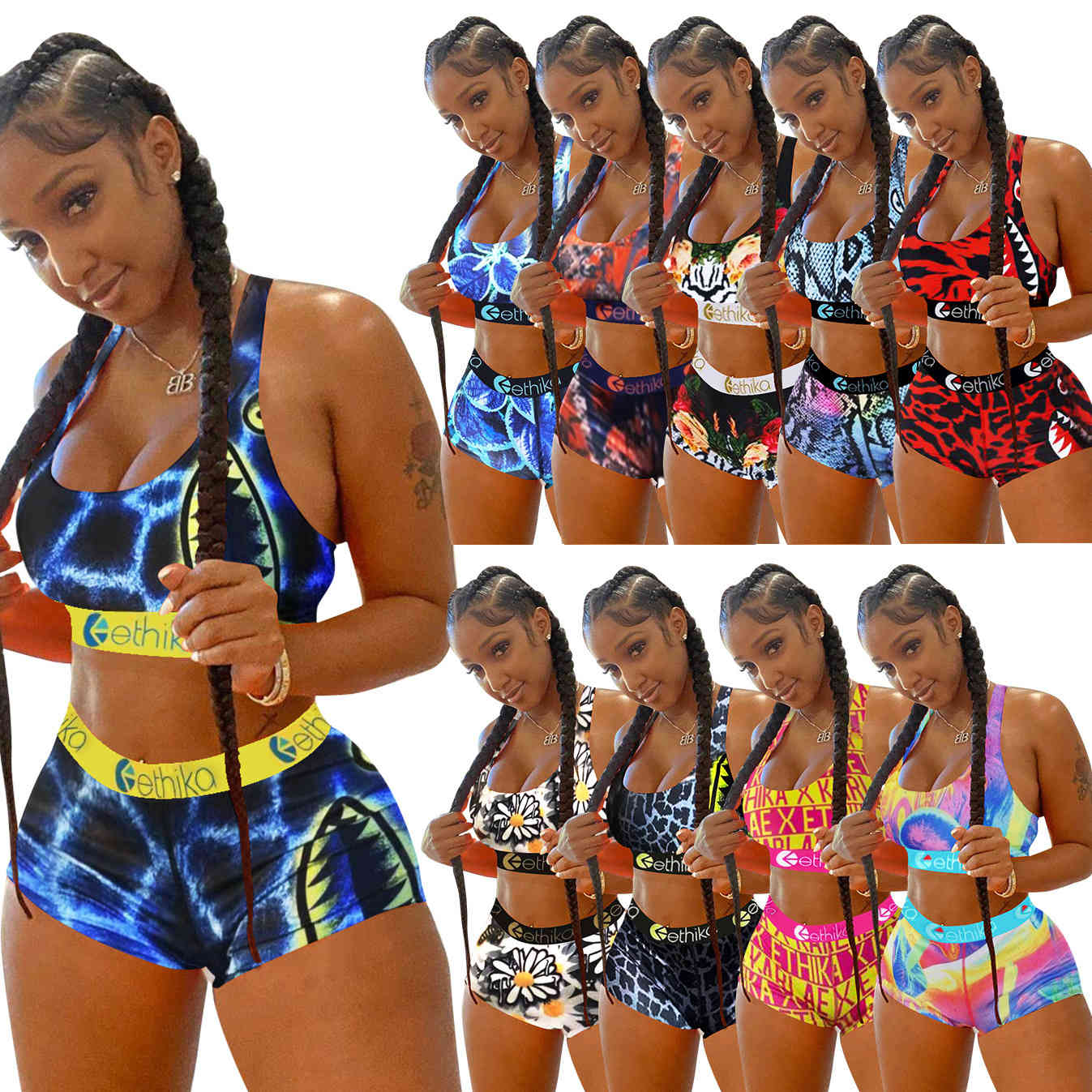 

Women 2 Piece Ethika Set Shorts Sports Suit Designer Tracksuits Swimwear Tie Dye Beachwear Summer Bikini Printed outfits 879, Mix or give a list