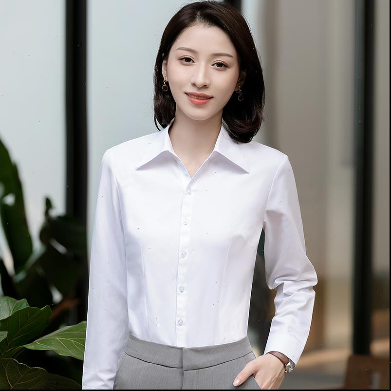 

womens office shirts lady long sleeve basic v neckline shirt button closure slim fit formal blouse solid white blusas