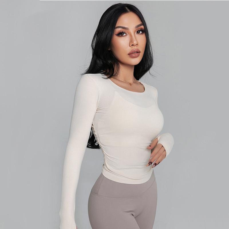 

Yoga Outfit Nude Slim Sport Tops Long Sleeve Women Gym T-shirt Quick Dry Fitness T Shirt Tight Workout Breathable Sportswear