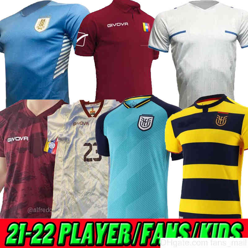 

Ecuador 21 22 Copa America soccer jerseys Venezuela home yellow away blue 2021 Pervis Estupiñán 2022 Uruguay MARTINNEZ CAMPANA Gonzalo men, 2021;away