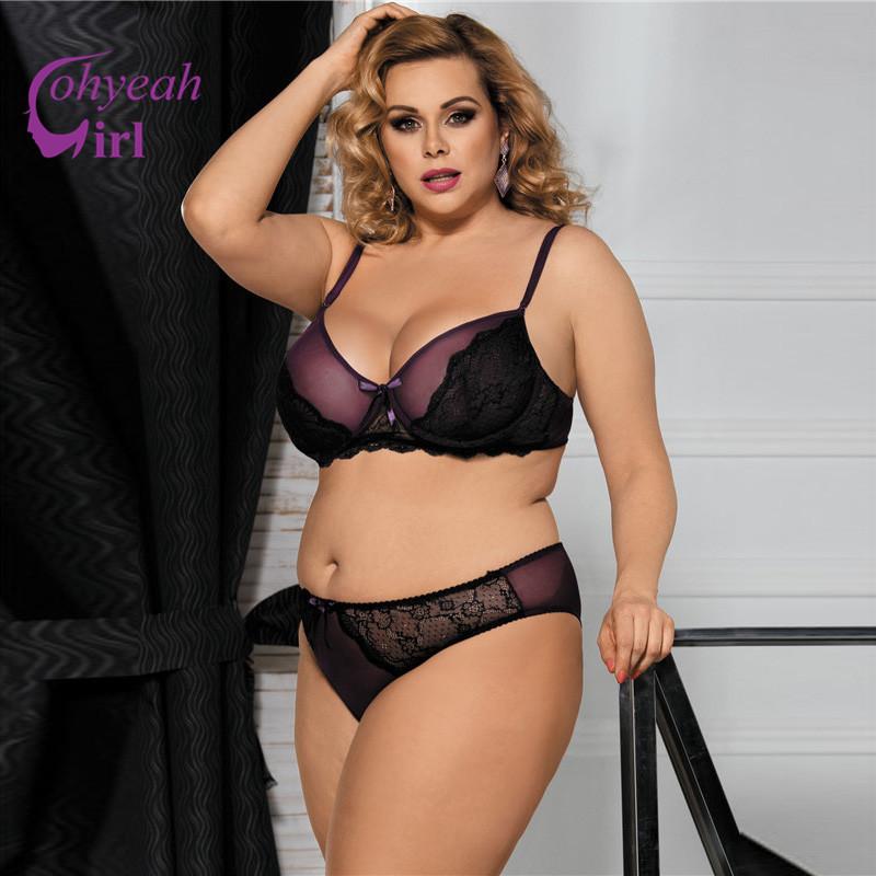 

Bras Sets RW80273 Romantic Purple Lenceria Sexi Para Mujer Plus Size Transparent Lace Lingerie Set Erotic Night Wear Bra With Panties