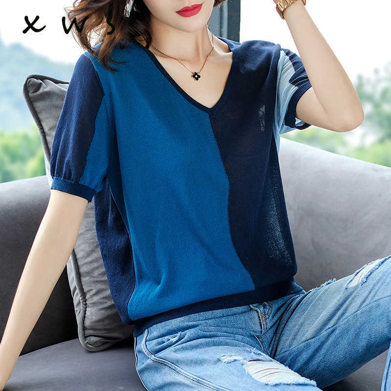 

Women Sweaters summer Pullover and Jumpers Crewneck patchwork Pullover Twist Pull Jumpers cause Knitted Sweaters top 210604, Blue