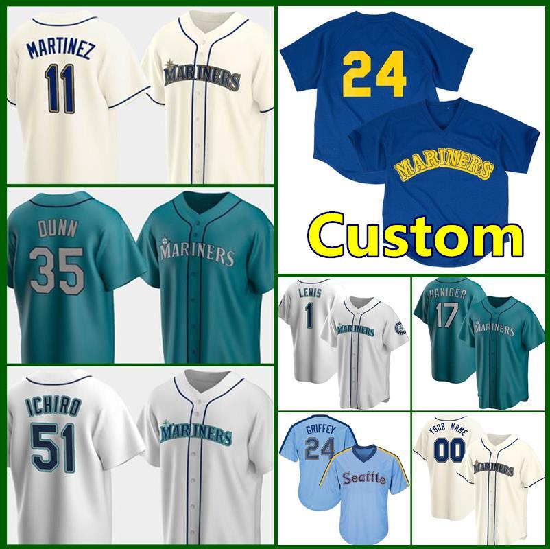 

Mesh 24 Ken Griffey Jr Custom 51 Ichiro Suzuki Mariners Baseball 1 Kyle Lewis 17 Mitch Haniger 11 Edgar Martinez 25 Dylan Moore Mens Jersey, Custom new retro(shuishou)