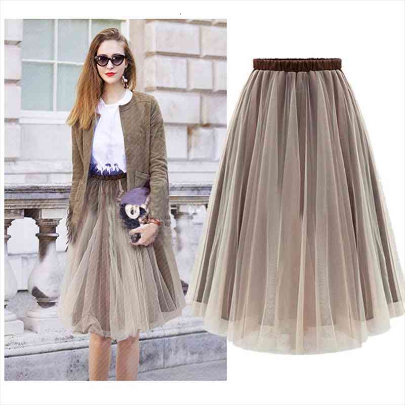 

Free 2016 Tulle Midi Skirts Women Fasion Brown Skirt Saias Femininas Formal Faldas, Black
