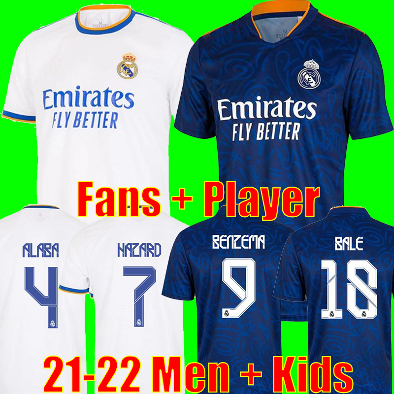 

REAL MADRID 21 22 Soccer Jerseys MBAPPE BENZEMA Camiseta De Futbol ALABA HAZARD KROOS MODRIC ASENSIO Football Shirt Men And Kids Kits 2021 2022 maillot Foot, 2122 home men
