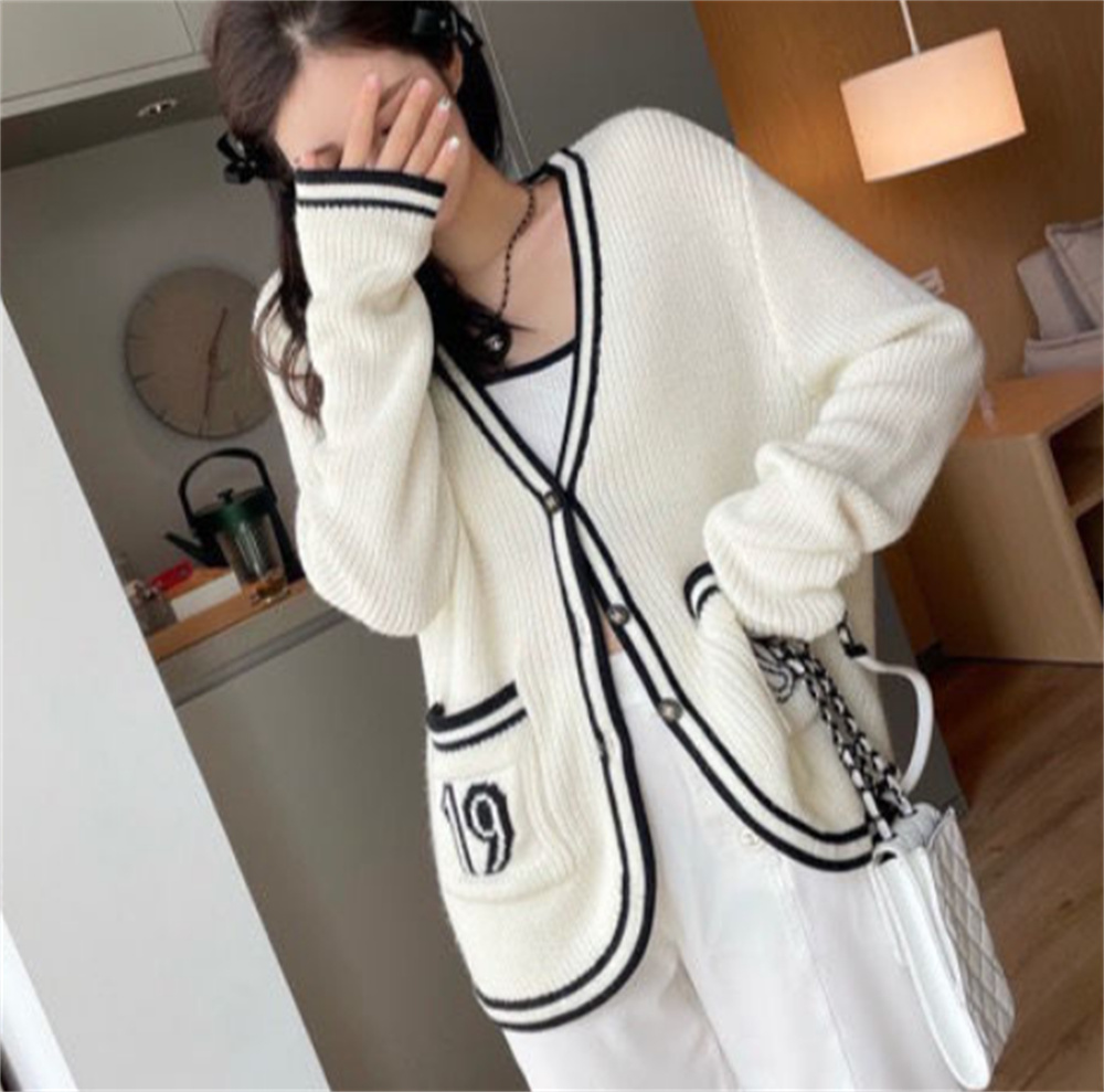 

Vintage Womens Knits Cardigans Sweaters Women Pullover Long Sleeve V-neck Hoodies Ladies Office Slim Tops Knitting Dress Autumn Winter Coats jumper size S, White style 1
