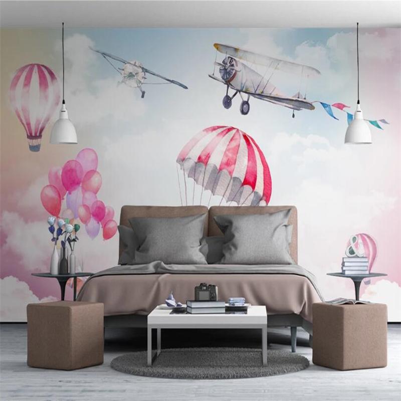 

Wallpapers Mural Papel Parede Custom Wallpaper Fresh, Simple, Colorful Sky Plane, Air Balloon, Mural, TV Background Wall Behang, As pic