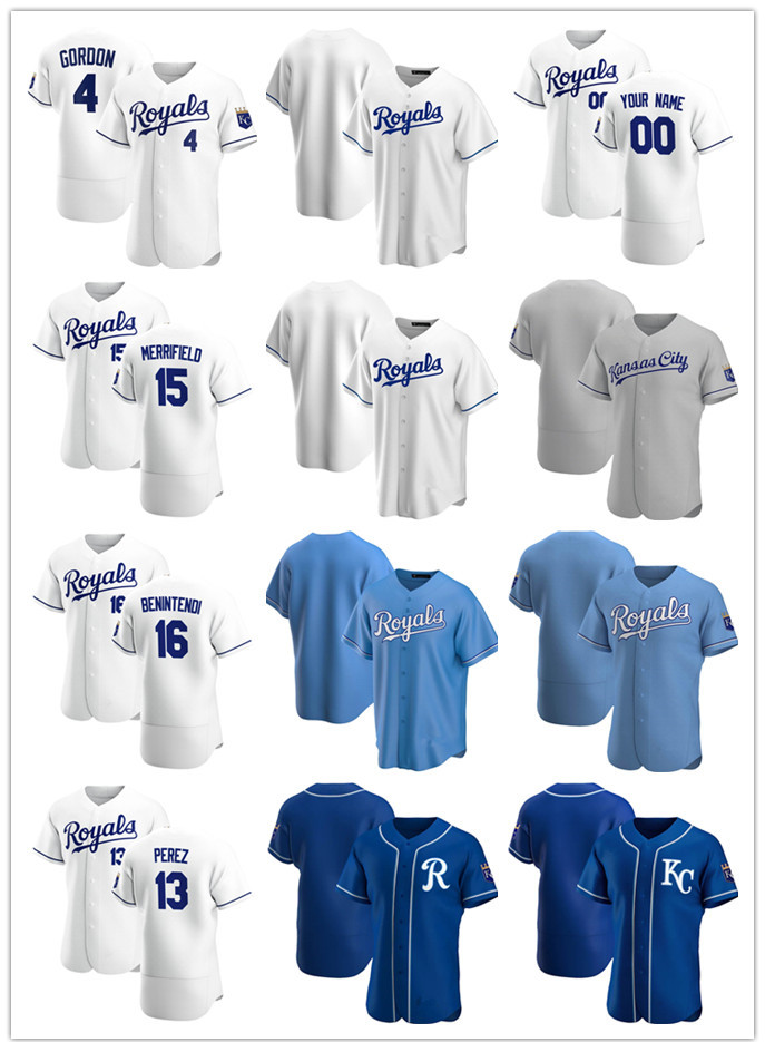 

Custom Jersey Mens Kansas City Royals 16 Andrew Benintendi 4 Alex Gordon 13 Salvador Perez 15 Whit Merrifield Baseball Jerseys, Blue;black