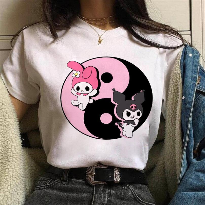 

Funny Cute Cartoon Kuromi White Mens T Shirt And Womens Tee Clothing Harajuku Ullzang Kawaii 90s Print Pattern Korean Street, 45-17