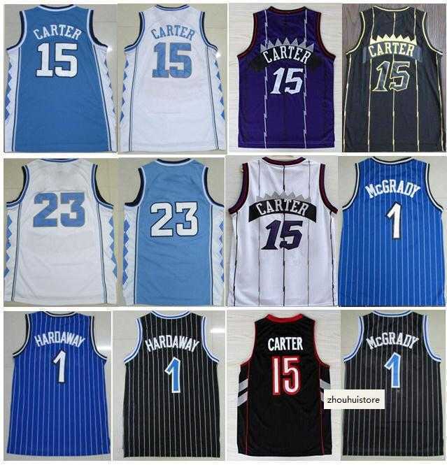 

College Basketball Wear Mens North Carolina Vince15# Carter Blue White Sports Jerseys Tracy 1#McGrady Sportswear Penny 1#Hardaway Jersey, Black;red