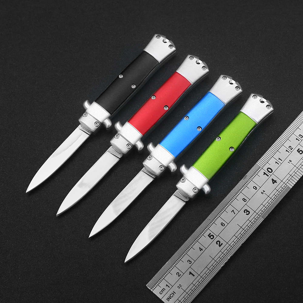 

4-color mini outdoor hunting survival automatic knife 440 mirror blade two-color alumina handle EDC camping adventure tool Key chain pendant