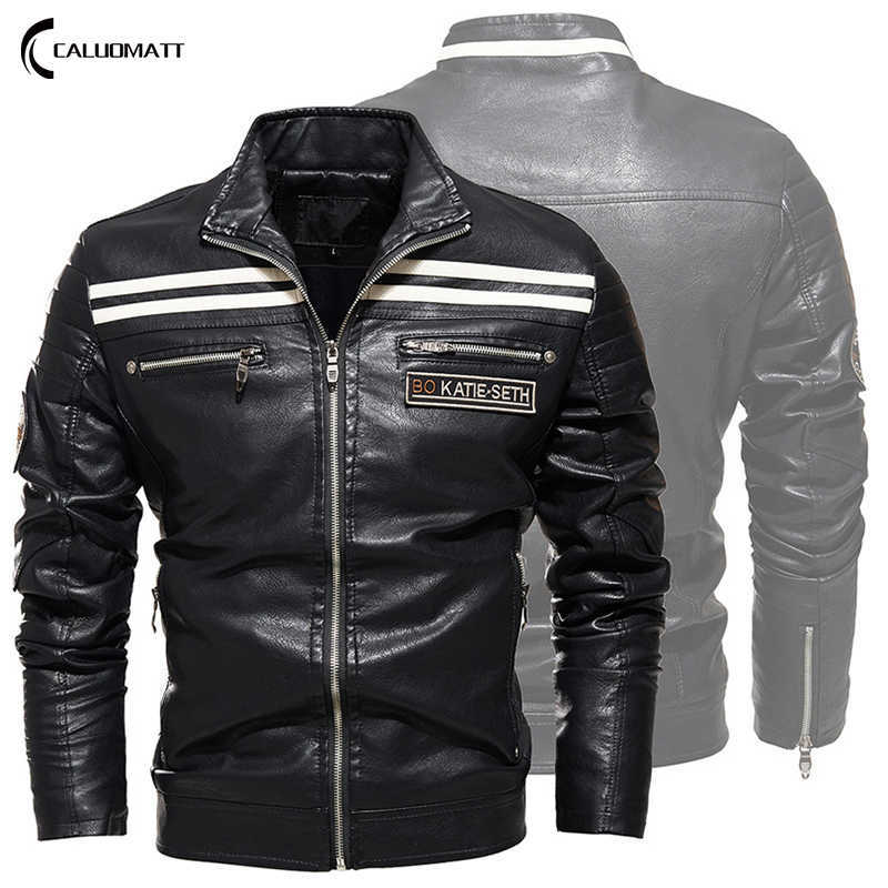 

Men Biker Leather Jacket Spring and Autumn Men's Fashion Trend Decorative Motorcycle PU Leather Coat Mens Jackets 211018, Nejs6697 black