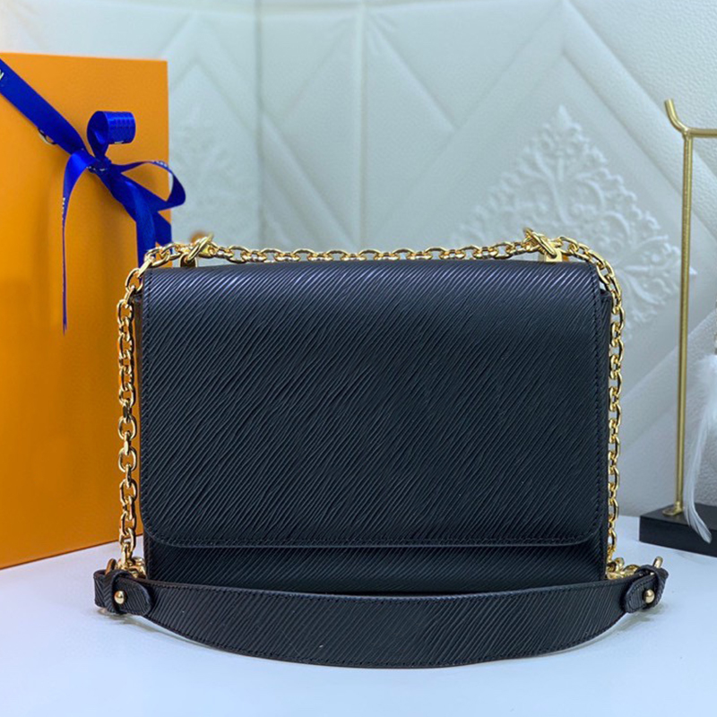 

5A top quality fashion shoulder bag ladies classic leather envelope wallet luxury designer chain shoulder bag messenger bag, Black and silver hardware