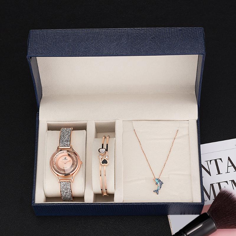 

Wristwatches ZONMFEI Brand Quartz Women Stainless Steel Bracelet Dolphin Necklace Watches Sets With Gift Watch Boxes, Gold