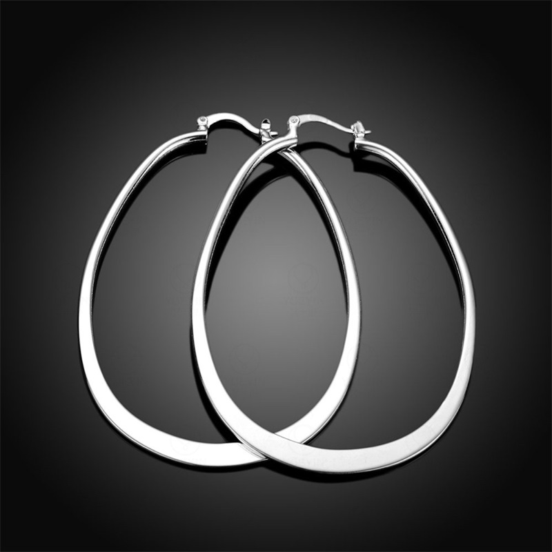 

women's sterling silver plated Flat U earrings Hoop & Huggie GSSE001 fashion 925 silver plate earring gift 2196 Q2, Golden;silver