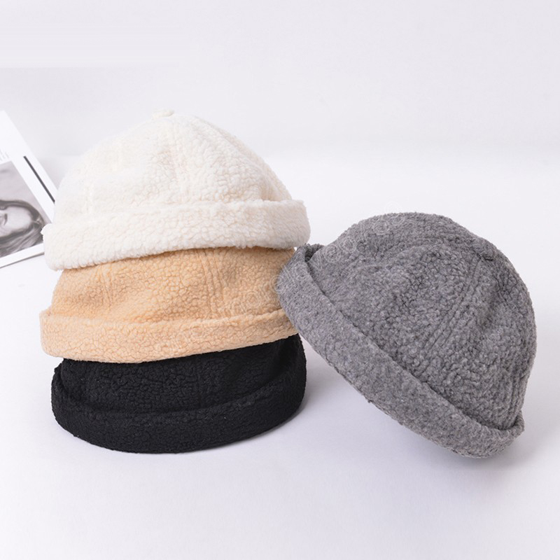

Thickened Knitted Hat Women Skullcap Men Beanie Caps Winte Brimless Cap Cuff Docker Fisherman Beanies Hats, Mixed color