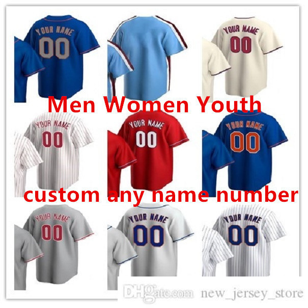 

Custom any name number Philadelphia NewYork Baseball Jersey Men Women Youth Shirt Clothes White Bule Grey red Jerseys