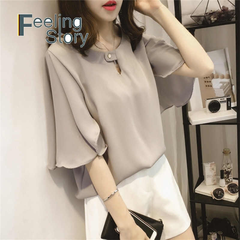 

4XL Plus Size Top Women Summer Tops Button Shirt Casual Short Sleeve Ruffles Chiffon Blouse Solid White Blusas for 210603, Pink