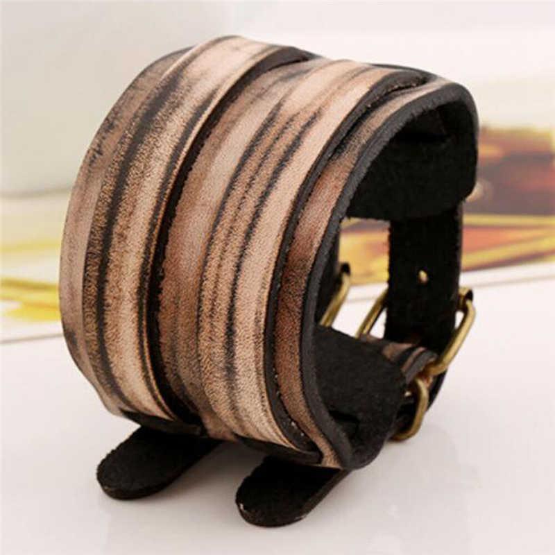 

Cool Clasp Men Wristband Bangle Wide Cuff Jewelry Unisex's Bracelet Punk Leather