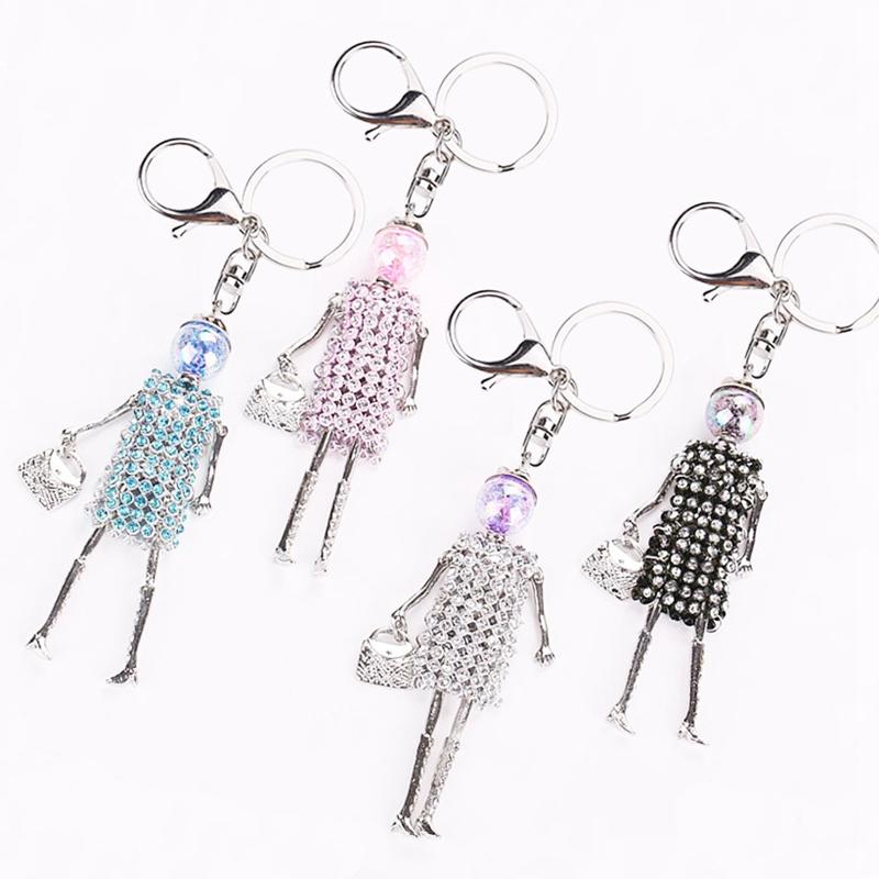 

Keychains 10PCS/lot Rhinestone Skirt Doll Pendant Key Chains Ethnic Girl Rings Keychain For Women Bag Car Accessories