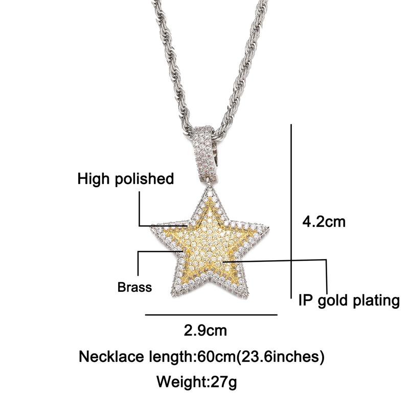 

Pendant Necklaces Hip Hop Iced Out Bling Five Star Necklace Rhinestone Silver Color Pendants & For Men Women Jewelry With Solid Back