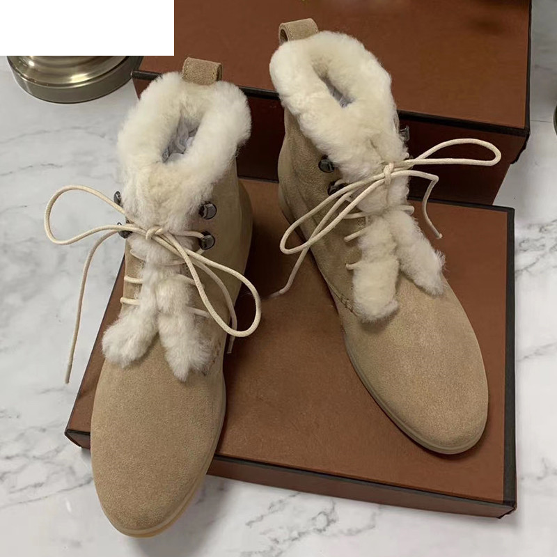 

Boots High top flat snow boots for women real suede lace up fur collar casual ankle botas Winter outdoor walk comfort wool MO8S, Black