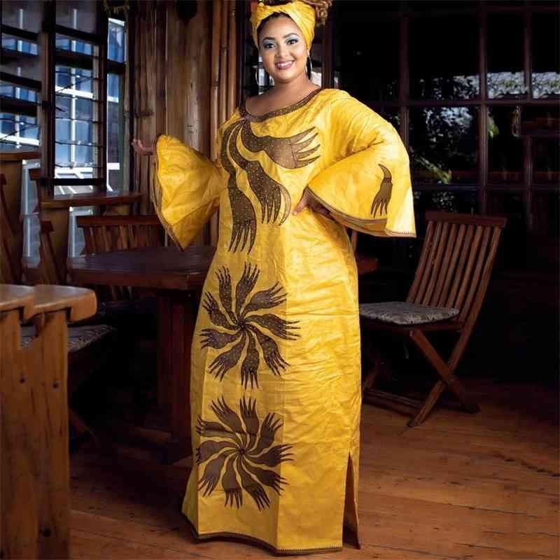 

H&D New African Dresses For Women 4xl 5xl Plus Size Bazin Riche Maxi Dress Lady Ankara Robe European Clothes Party Gowns 210408