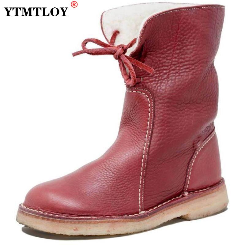 

Boots Shoes Ladies Calf-Boots Lace-Up Female Flat Plus-Size Winter Women Solid Sewing Mid Keep-Warm Outwear Zapatos Para Mujer, Black