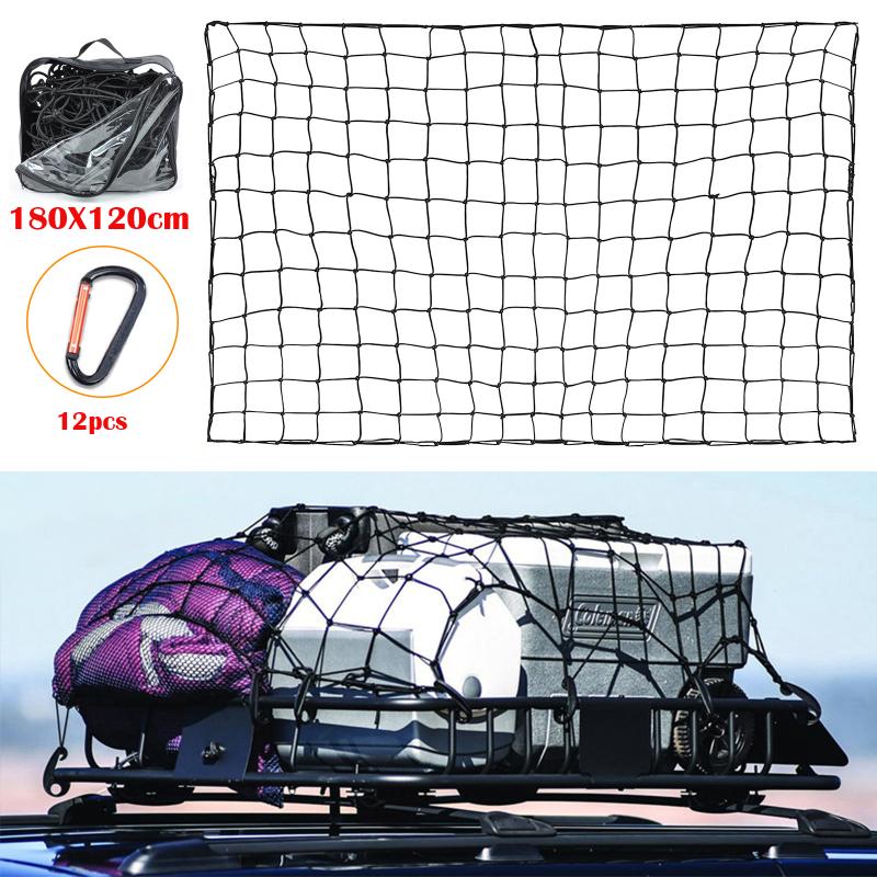 

Car Organizer Cargo Nets For Pickup Trucks 180x120cm Heavy Duty Truck Bed Net With 12Pcs Metal Carabiners Hooks Bungee Netting Accessories