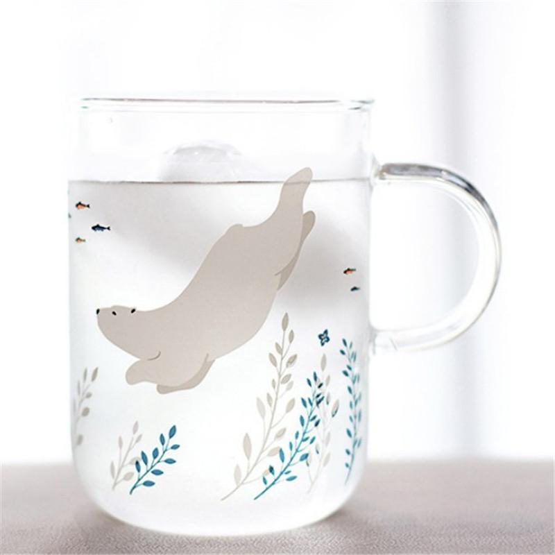 

Mugs YJBD Cute Polar Bear Glass Mug Lovely Seal Coffee Heat Resistant Tea Cup Beer Japanese Zakka Novelty, Pirate 450ml