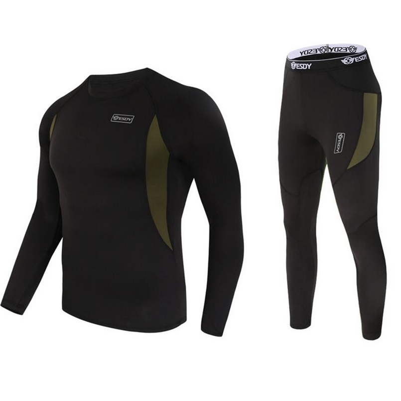 

winter men thermal underwear sets compression fleece sweat quick drying thermo underwear men clothing Long Johns 211108, Green
