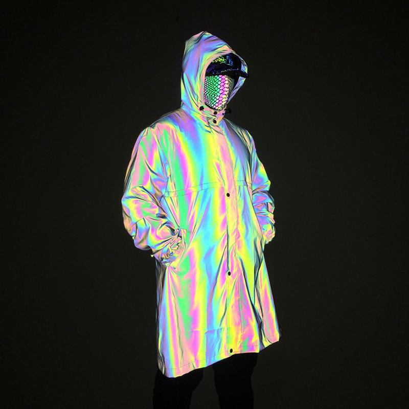 

Spring Autumn Colorful Reflective Personality Men's Windbreaker Hip Hop Coat Dance Streetwear Trendy Jacket Waterproof Raincoat Trench Coats