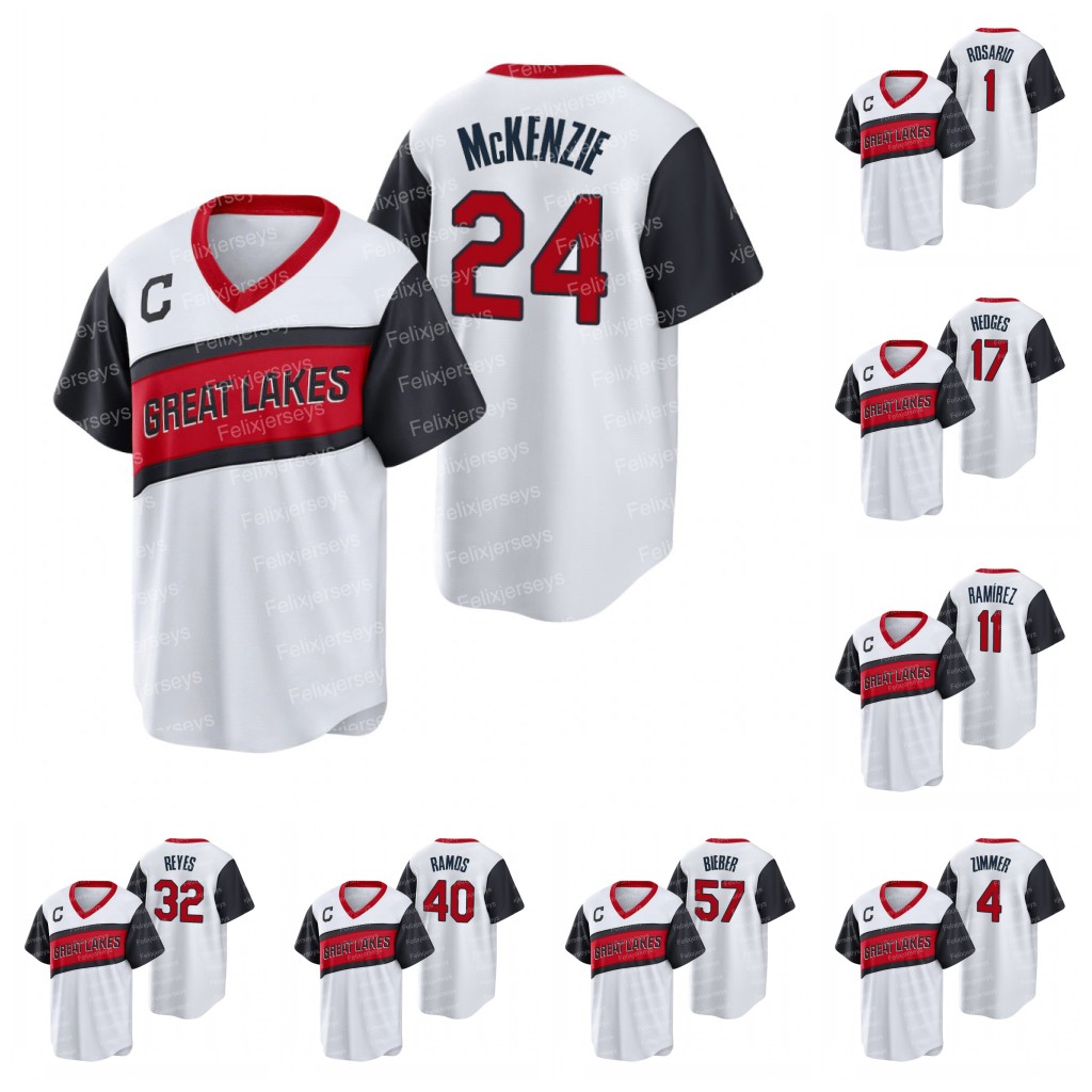 

Great Lakes 2021 Little League Classic Jersey Triston McKenzie Shane Bieber Jose Ramirez Amed Rosario Bradley Zimmer Franmil Reyes Austin Hedges Ramos, Red youth s-xl