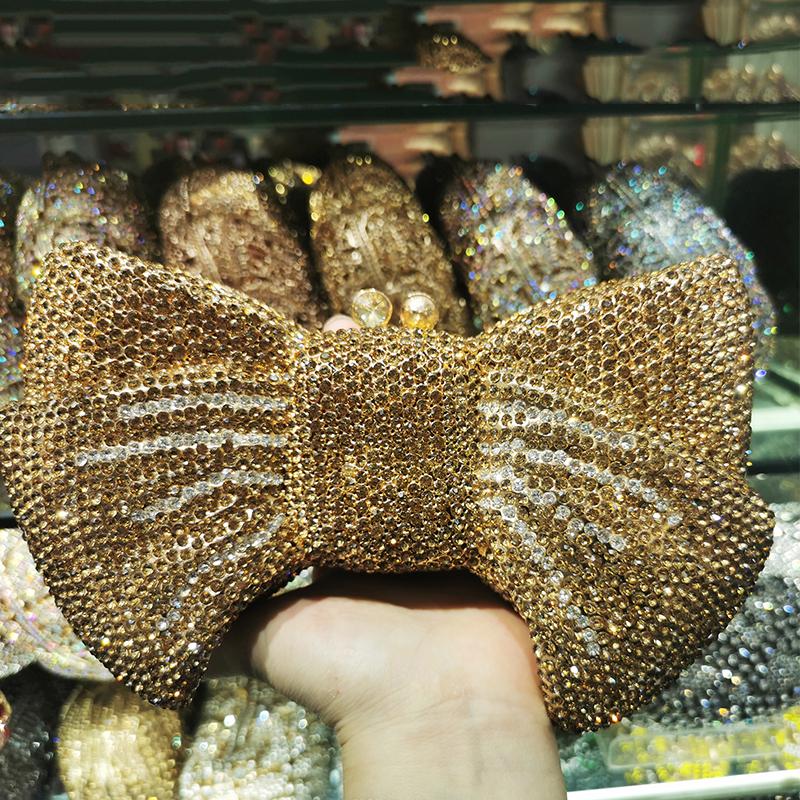 

Evening Bags High Quality Gold/White Crystal Diamond Women Clutch Bag Fashion XIYUAN 2021 Bow- Shape Small Party Prom Clutches, Silver