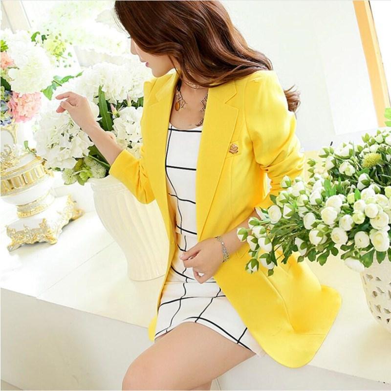 

Women's Suits & Blazers One Button Long Women Autumn Sleeve Jackets And Coats Notched Solid Solor Slim Female Outerwear, Black