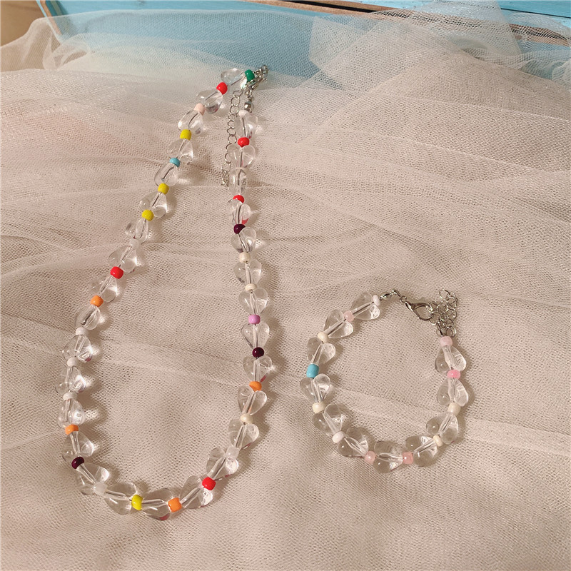 

Temperament simple handmade beaded transparent love necklace Korean version of INS wind love transparent bracelet female